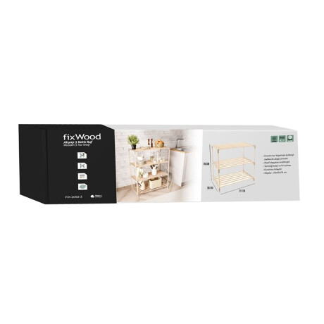 Estantería Organizadora Rack 3 Niveles 78x65x30Cm Madera PP Natural