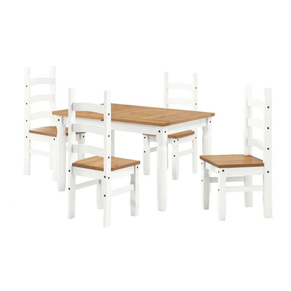 Juego de comedor Extensible 4 Sillas Mad Maciza 120 a 160 cm Blanco