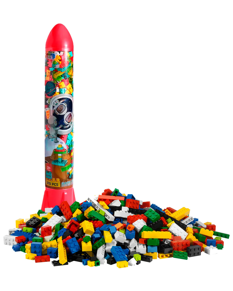 Tubo con 370 bloques de encastre con forma de cohete - Rojo 