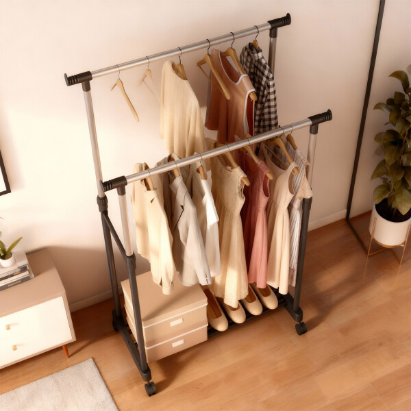 Perchero Para Ropa Doble Con Barras De Acero Inoxidable Ruedas Bloqueo Ropero Imback Perchero Para Ropa Doble Con Barras De Acero Inoxidable Ruedas Bloqueo Ropero Imback
