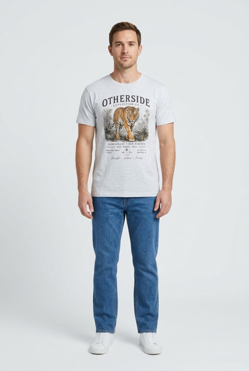 Camiseta estampada Tigre - Gris melange 