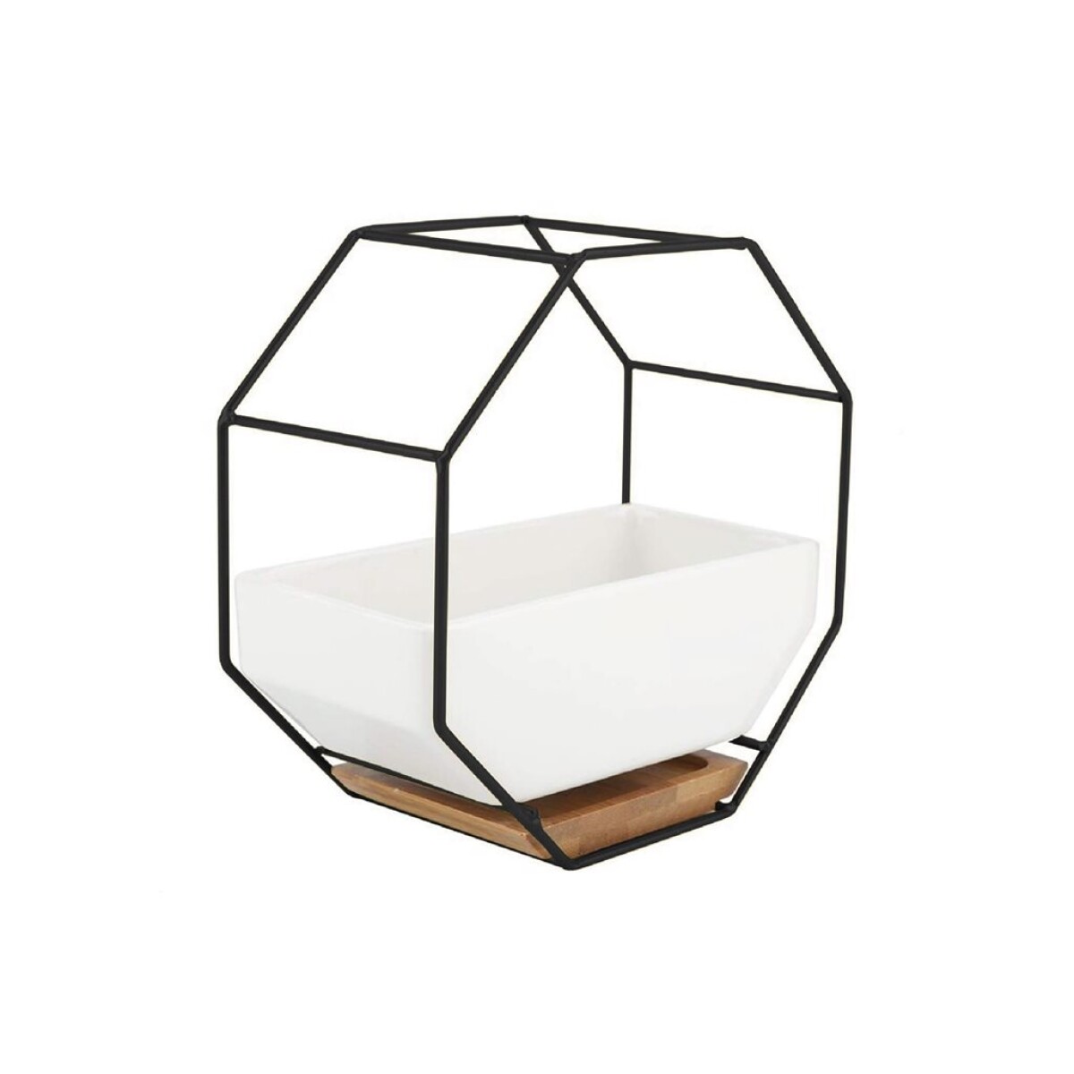 MACETA CERAMICA HEXAGONAL 18x9x18CM BLANCO/DORADO 