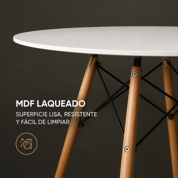 Mesa Comedor ComboHome Eames Redonda Laqueada 100Cm Premium Blanco 1