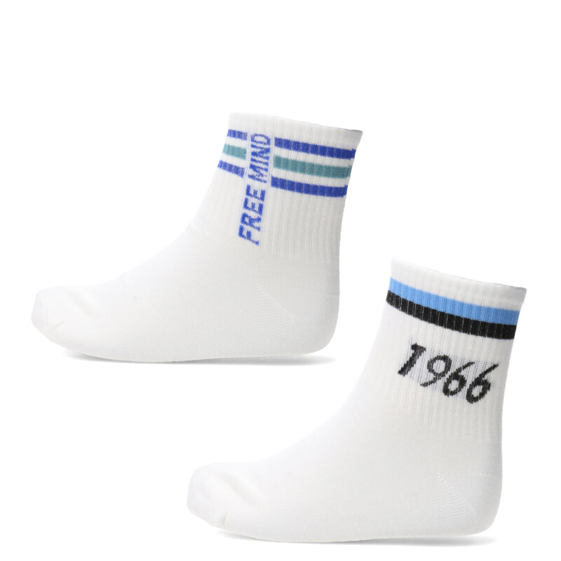 Medias Unisex N+ Nostalgic Blanco - Celeste - Negro