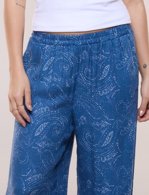 Pantalon Con Abertura Lateral Anudada AZUL
