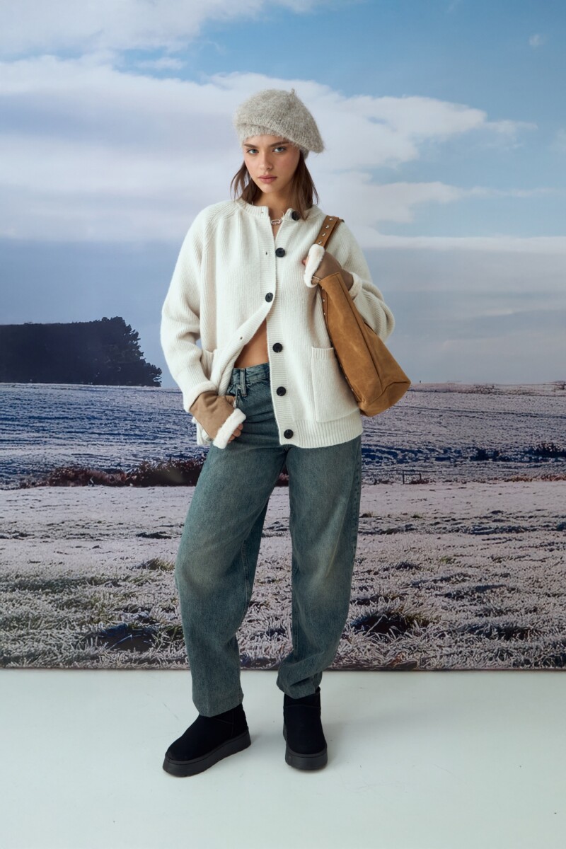 Cardigan tejido bolsillos crudo