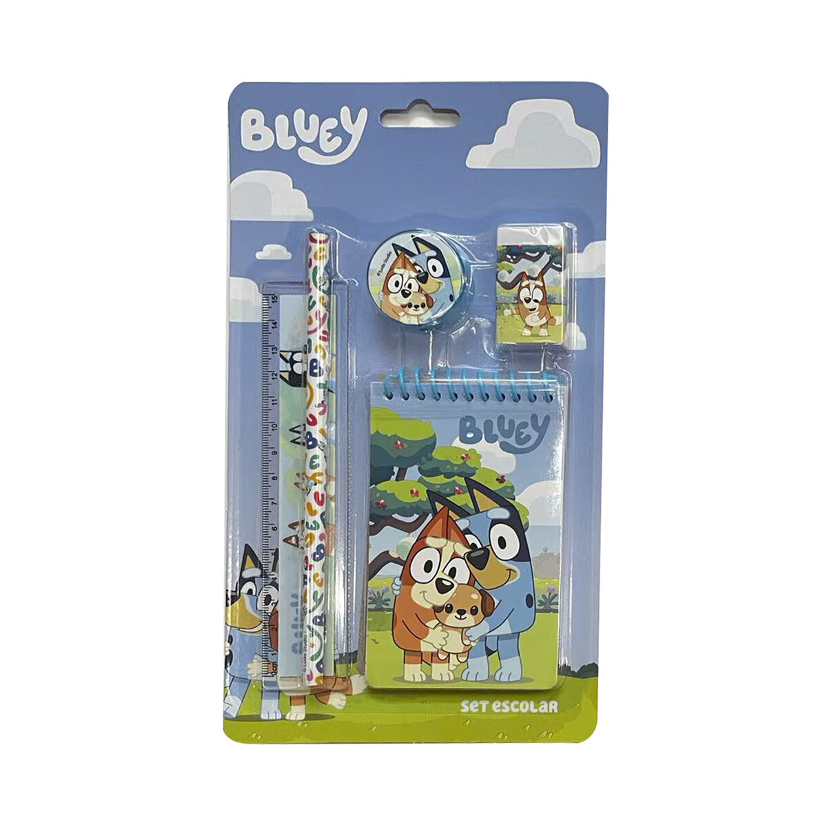 Set x 5 Útiles Escolares con Libreta de Rulo Bluey 