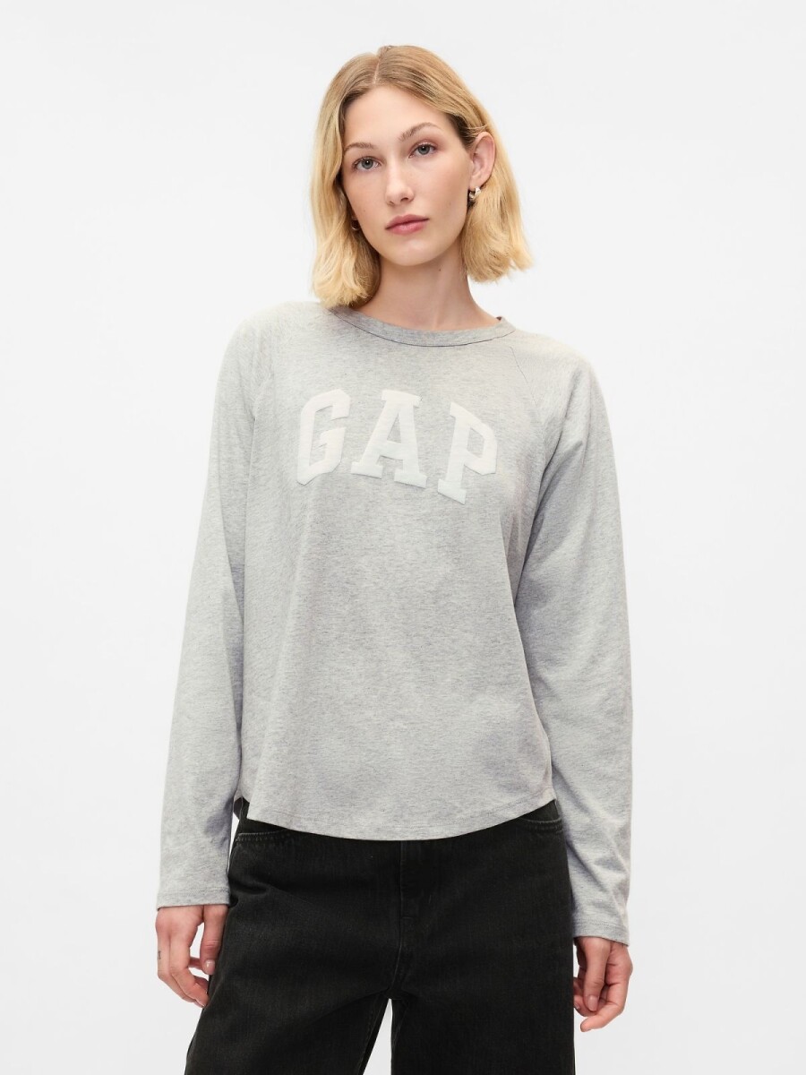 Remera Logo Gap Manga Larga Mujer - Light Heather Grey B08 