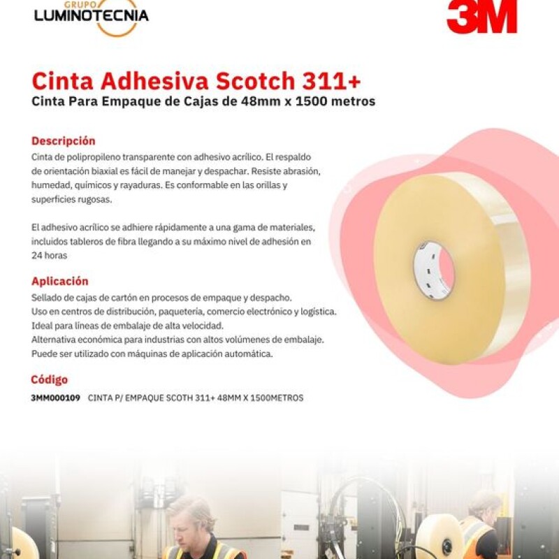 CINTA DE EMPAQUE SCOTCH 311+ 48mm x 1500m x 52Mic - 3M CINTA DE EMPAQUE SCOTCH 311+ 48mm x 1500m x 52Mic - 3M