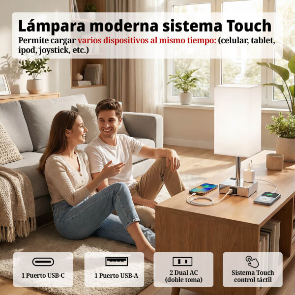 Lámpara de Mesa Touch IMBACK IBK-ILU013 | Con USB-C, USB-A y Enchufes | Moderna y Funcional Blanco Lámpara de Mesa Touch IMBACK IBK-ILU013 | Con USB-C, USB-A y Enchufes | Moderna y Funcional Blanco