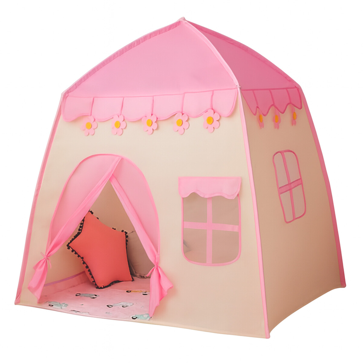 Carpa Casita Infantil Desarmable C/ Ventanas Diseño Infantil - Color Rosa 
