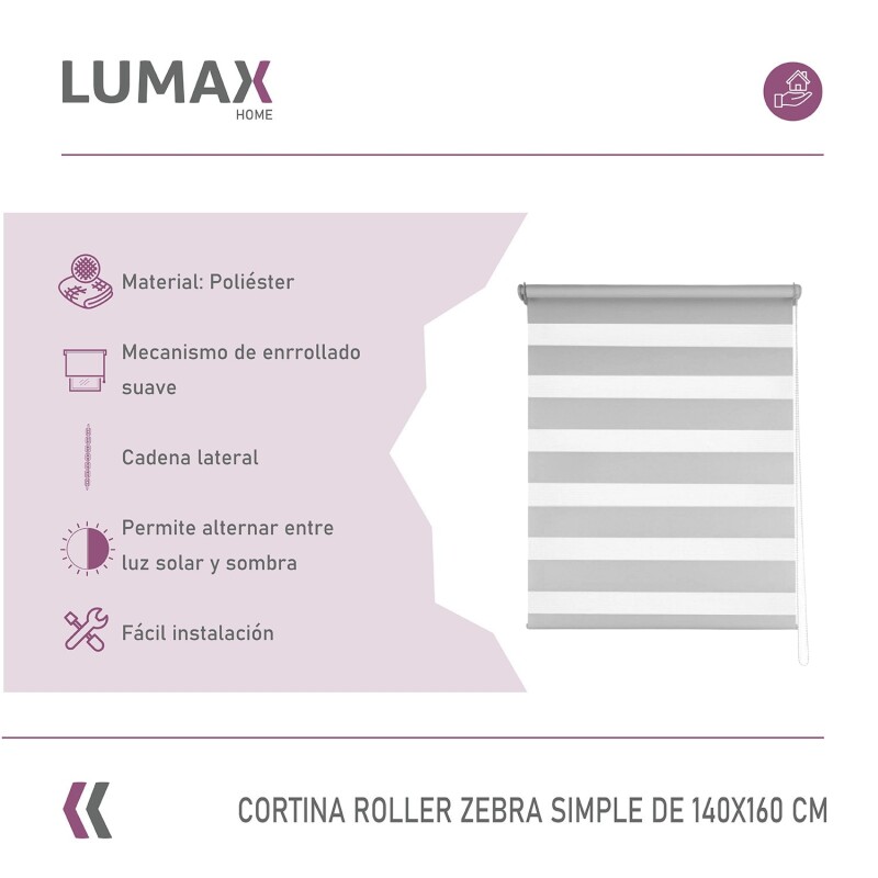 Cortina Roller Zebra Simple Lumax 1.4 X 1.6m Gran Calidad Gris