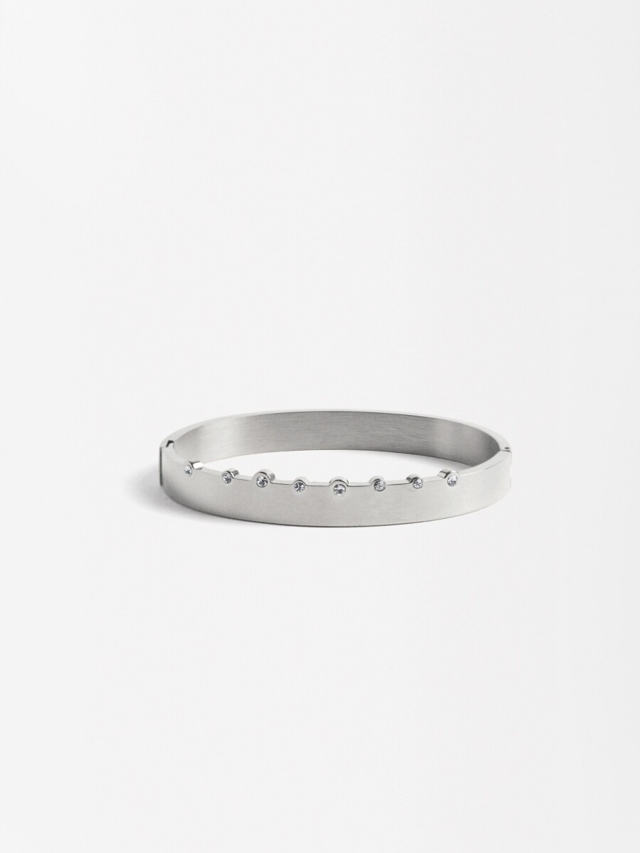 Pulsera Rígida Con Cristales - Acero Inoxidable plateado