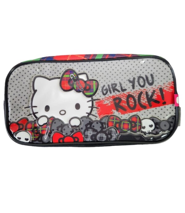 HELLO KITTY ROCK LINE OVALPENCILCASE 2 ZIPPERS Único