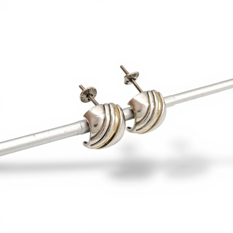 Caravanas Medio aro Labrado-Plata y oro-Sin piedra-CA5080 sinpiedra