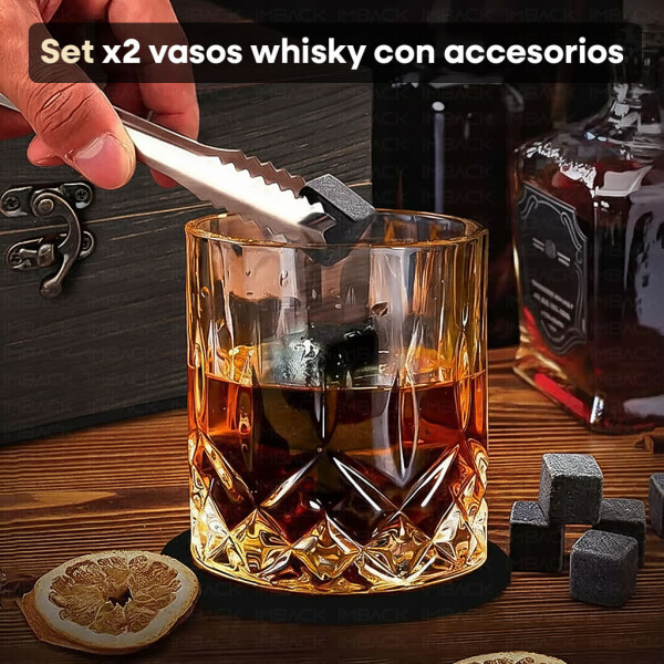 Juego De Vasos De Whisky Con Estuche Pinza Hielos 8 Rocas IMBACK Color Negro Juego De Vasos De Whisky Con Estuche Pinza Hielos 8 Rocas IMBACK Color Negro
