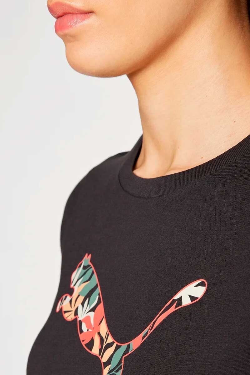 BUZO PUMA MC GRAPHICS FLORAL CAT LOGO TEE Negro