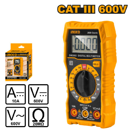 Tester Multímetro Digital Medidor Electricidad Ingco DM2002 Amarillo