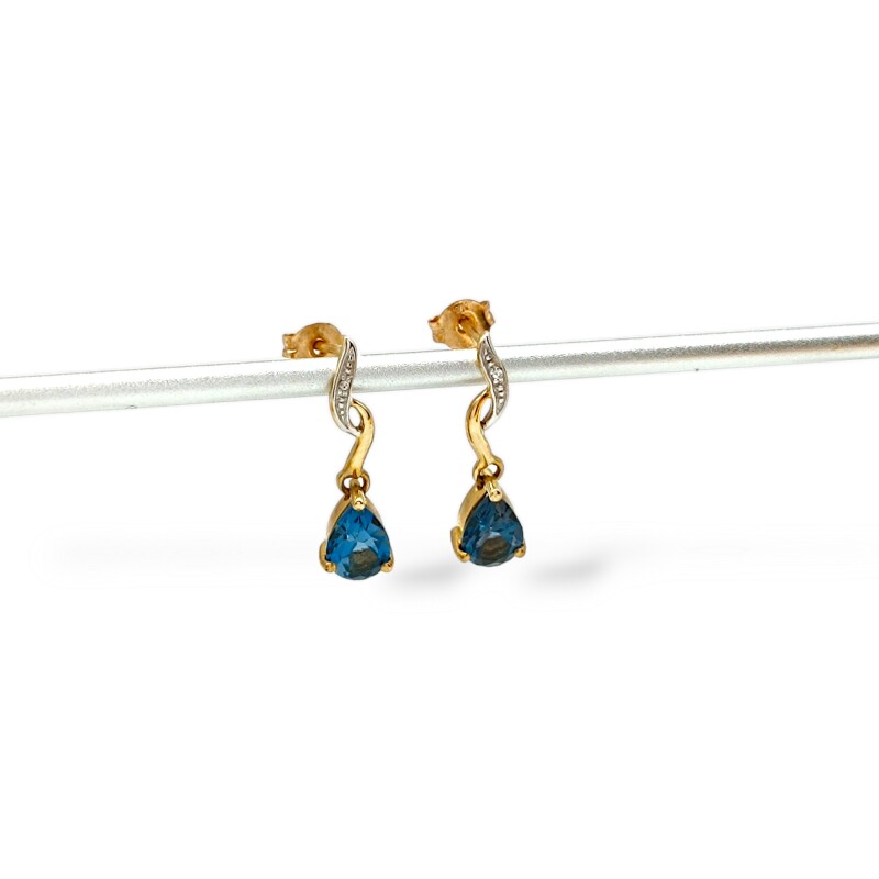 Caravanas oro Gotas Topacio Azul- Oro bajo - Topacio azul y Zirconias- CA8003 conpiedra