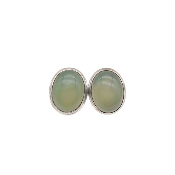 Caravanas Oval-Plata 925 -Piedra Calcedonia-CA3377 conpiedra