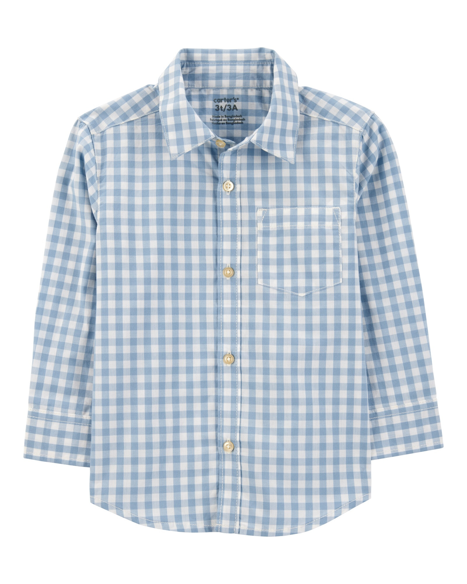 Camisa de algodón, manga larga, diseño a cuadros Camisa de algodón, manga larga, diseño a cuadros