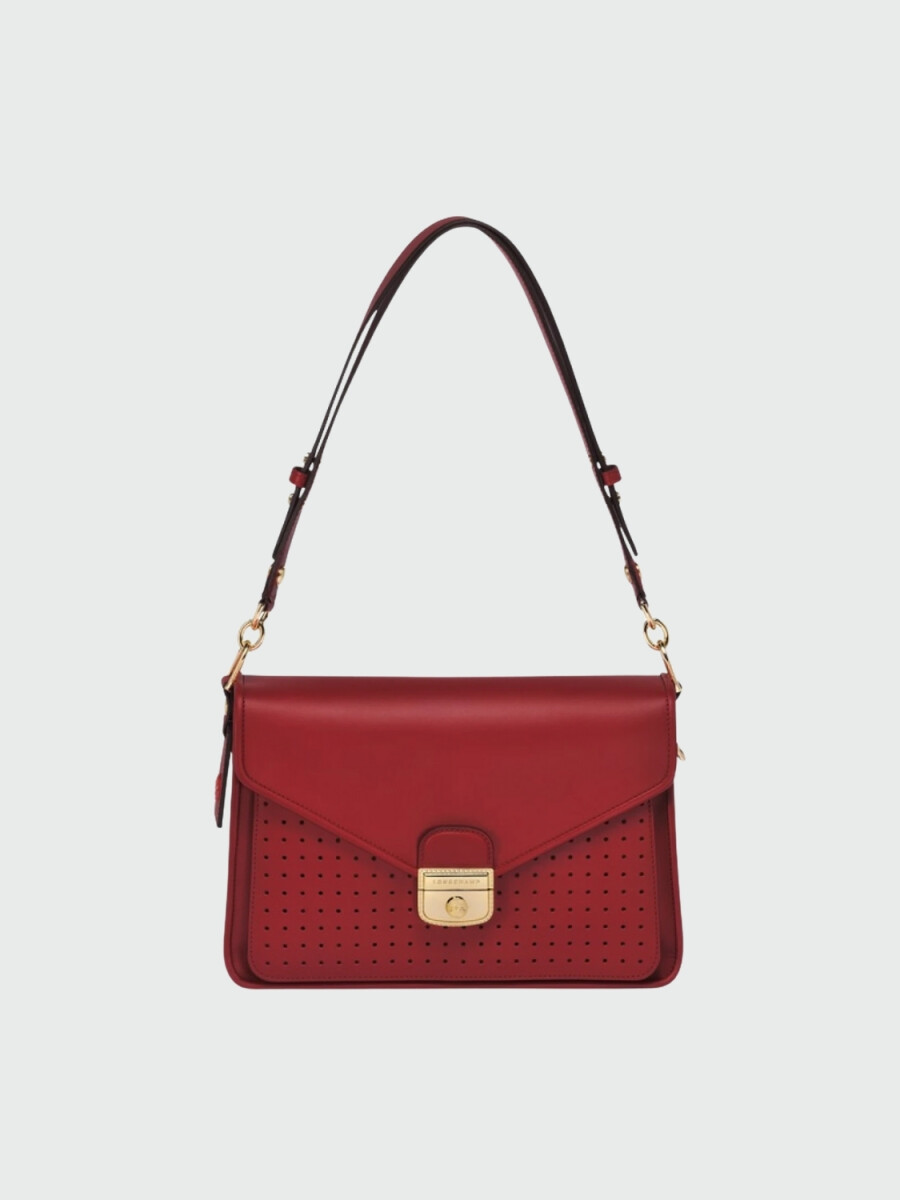 Longchamp -Cartera de cuero con solapa, Mademoiselle - Bordó 