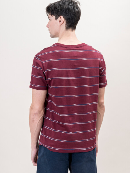 Camiseta a rayas con cuello en V Bordeaux