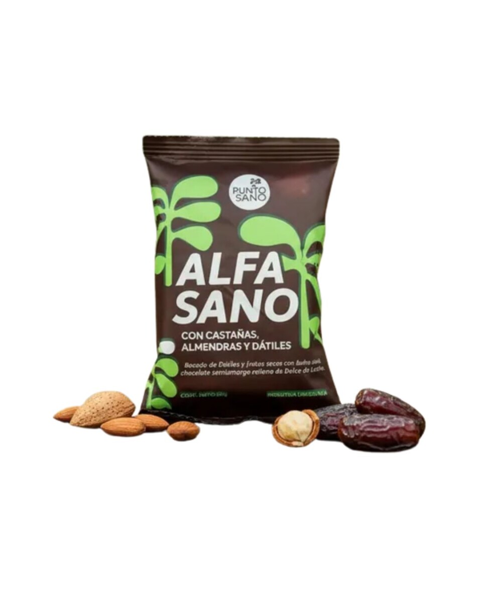 ¡OFERTA IMPERDIBLE! Alfasano 85gr Caja x8 unidades Sabor Chocolate Negro Punto Sano 