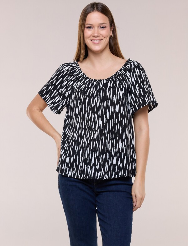 Blusa Holgada Escote Redondo Elastizado NEGRO/BLANCO