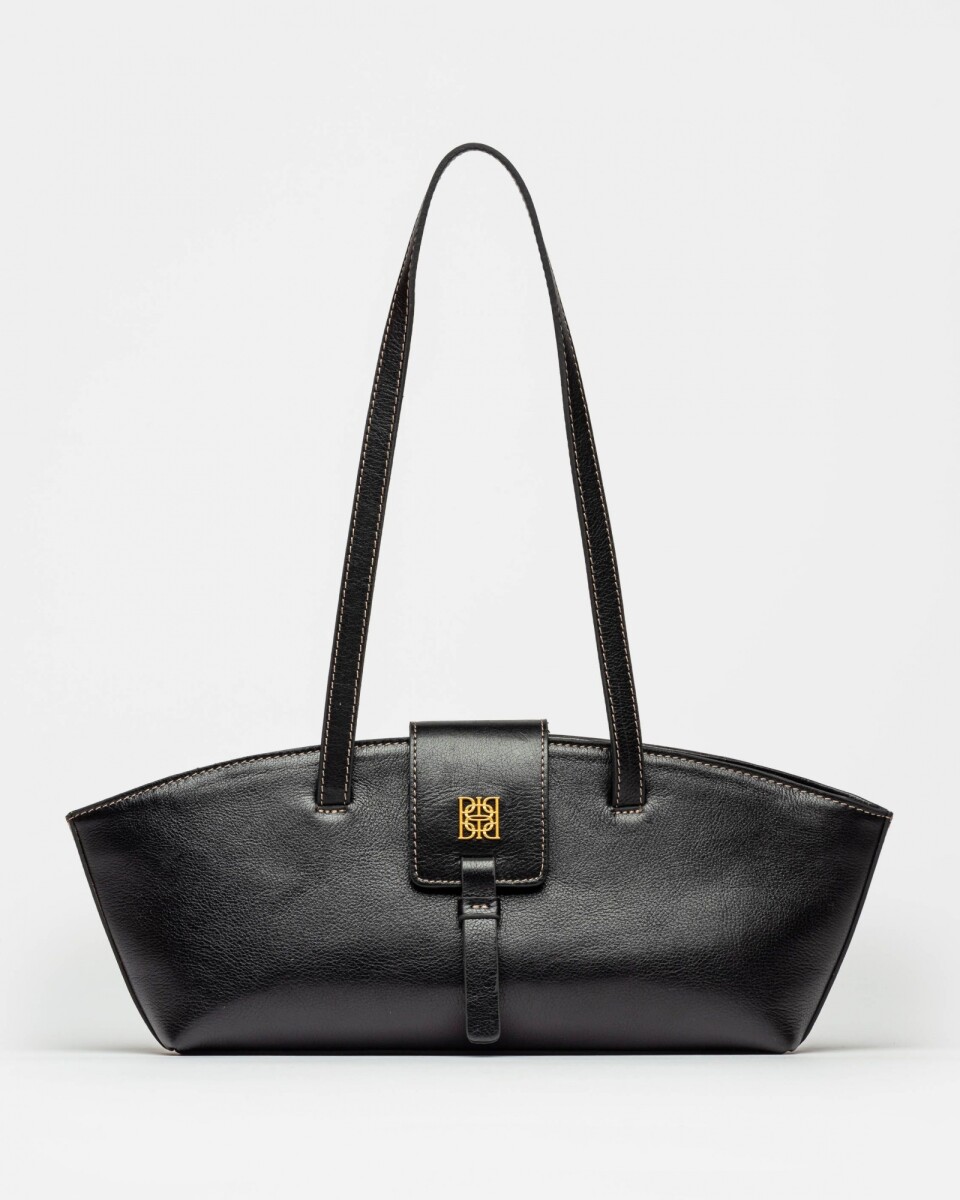 Cartera al hombro Paris en cuero liso - Negro 