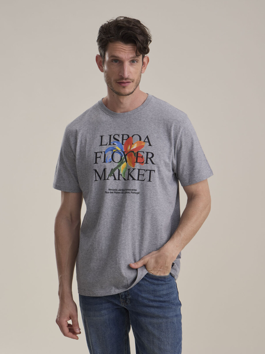 T-SHIRT ESTAMPA MARKET - GRIS MELANGE 