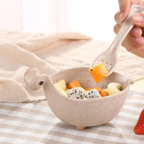 Bowl Plato Diseño Dinosaurio para Comida Bebé en Plástico Beige