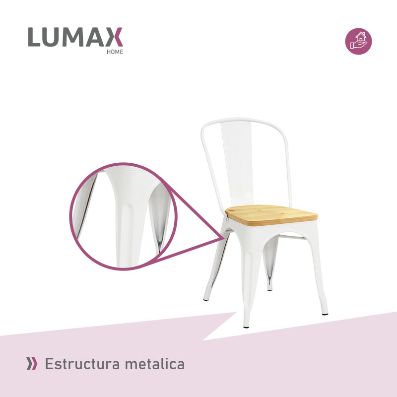 Pack 2 Sillas Tolix Lumax Metálicas Vintage Con Asiento De Madera Para Comedor Blanco