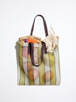 Bolso Shopper De Rejilla Con Rayas verde