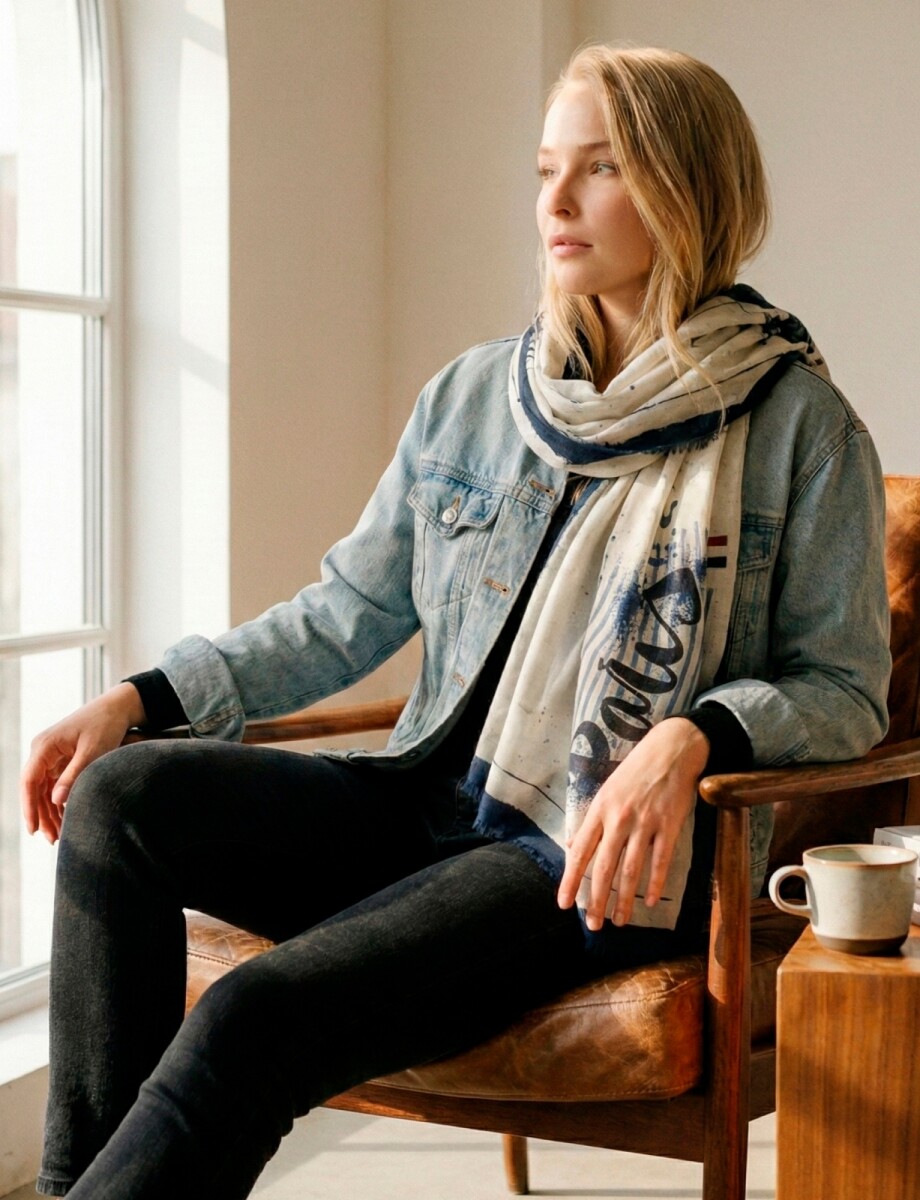 Pashmina Paris - Azul/blanco 