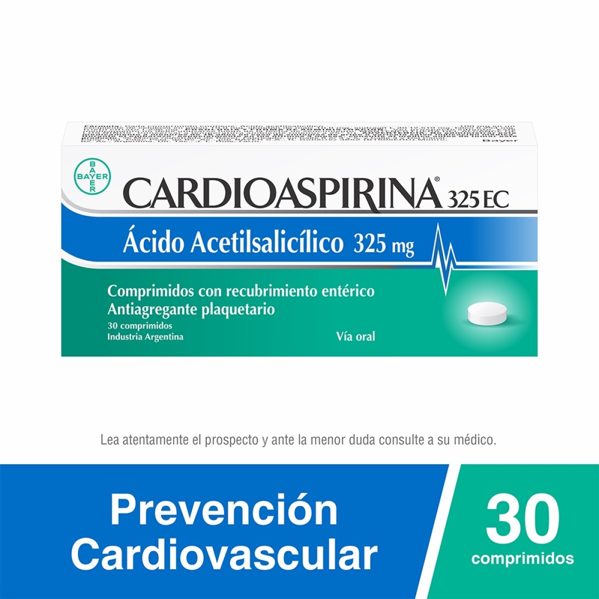 Cardioaspirina 325 mg x 30 Comprimidos – Antiagregante Plaquetario con Ácido Acetilsalicílico 