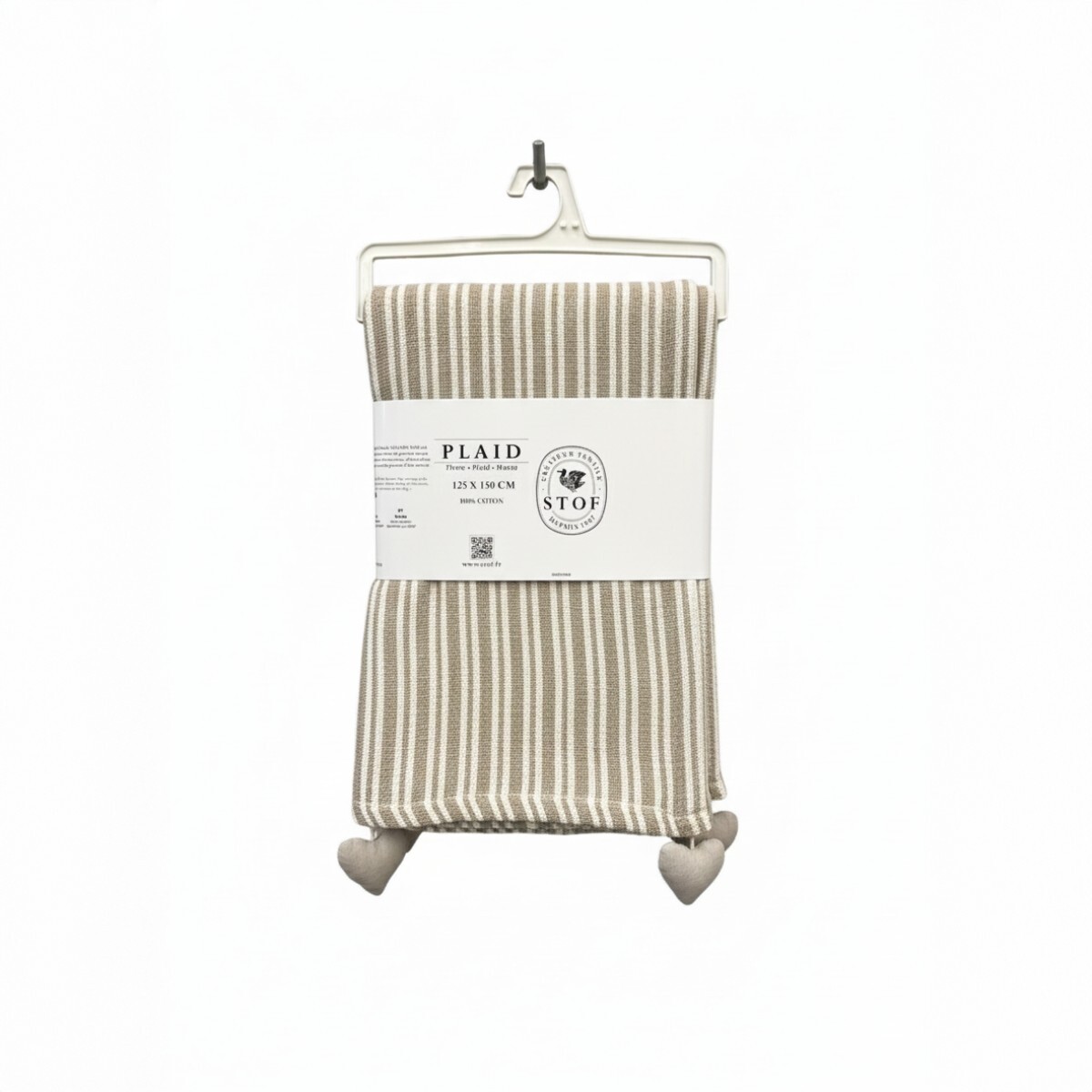 MANTA BEIGE C/FRANJAS COLG CORAZON 125X150CM 