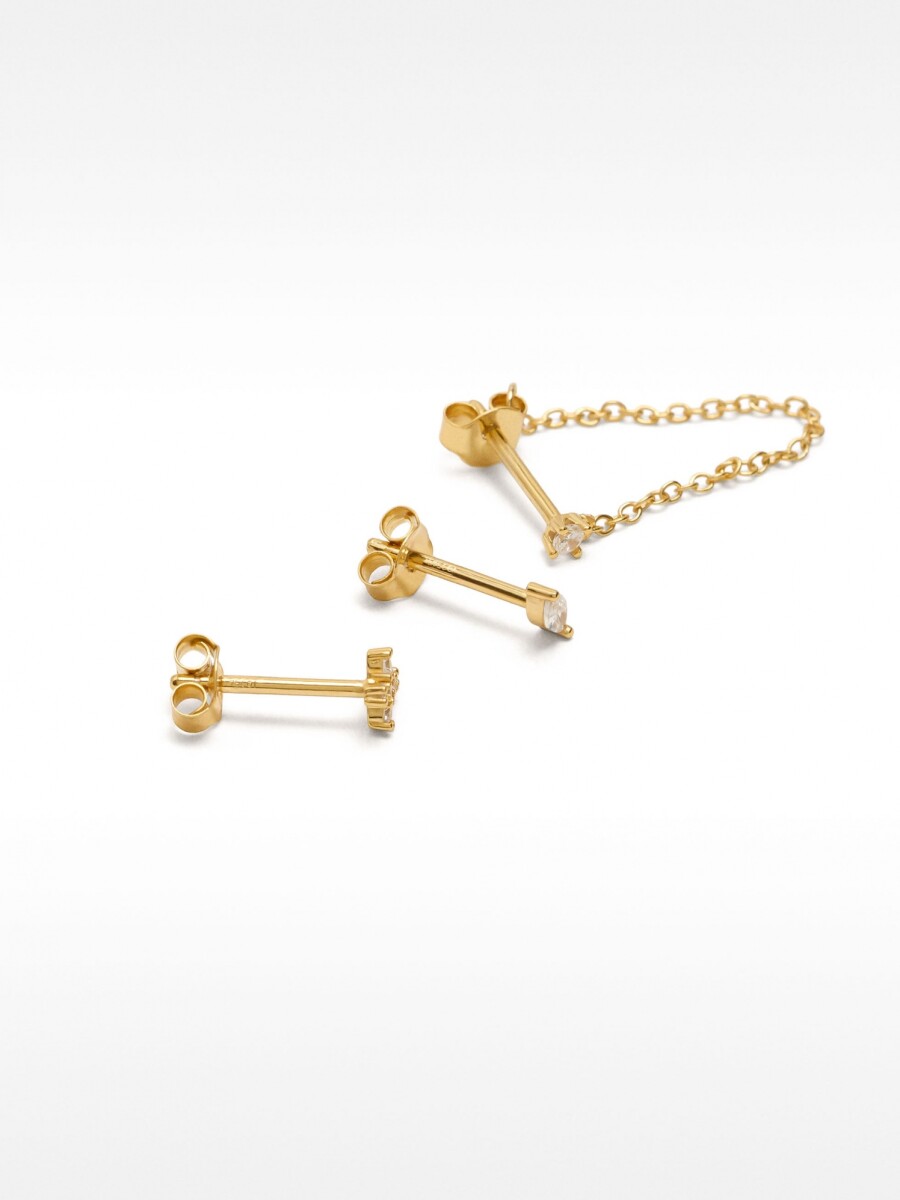 Set De Pendientes Com Circonitas Y Cadena - Plata De Ley 925 dorado