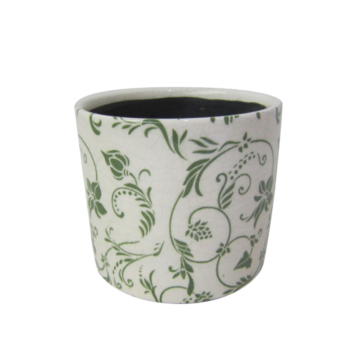MACETA CERAMICA 12X12X10.5CM FLORES RAMAS VERDE 