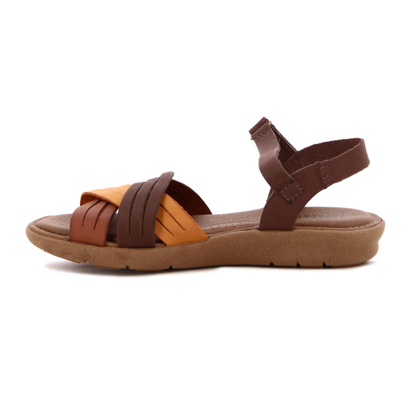Country Sandalia Casual Cuero Tiras Combinada Cruzadas Miel-mix