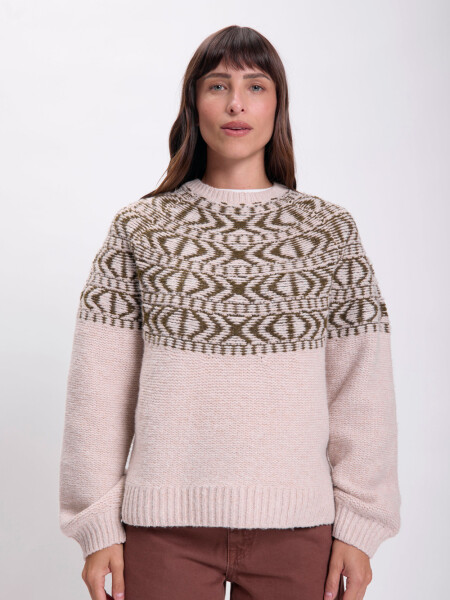 Buzo punto detalle cuello Beige