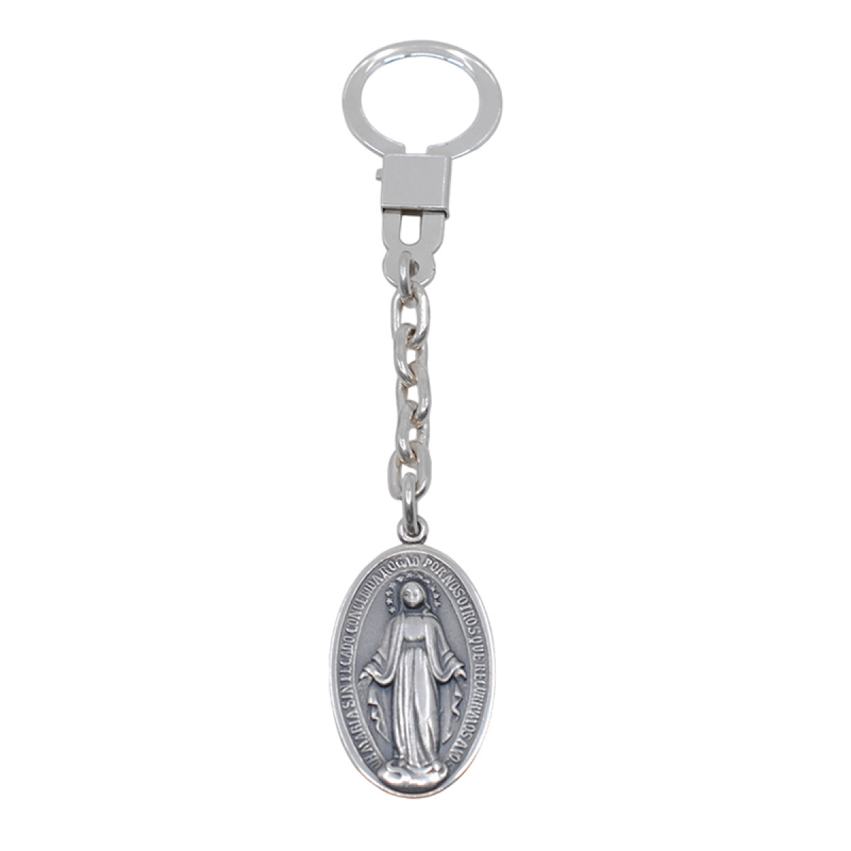 Llavero de plata con medalla religiosa 