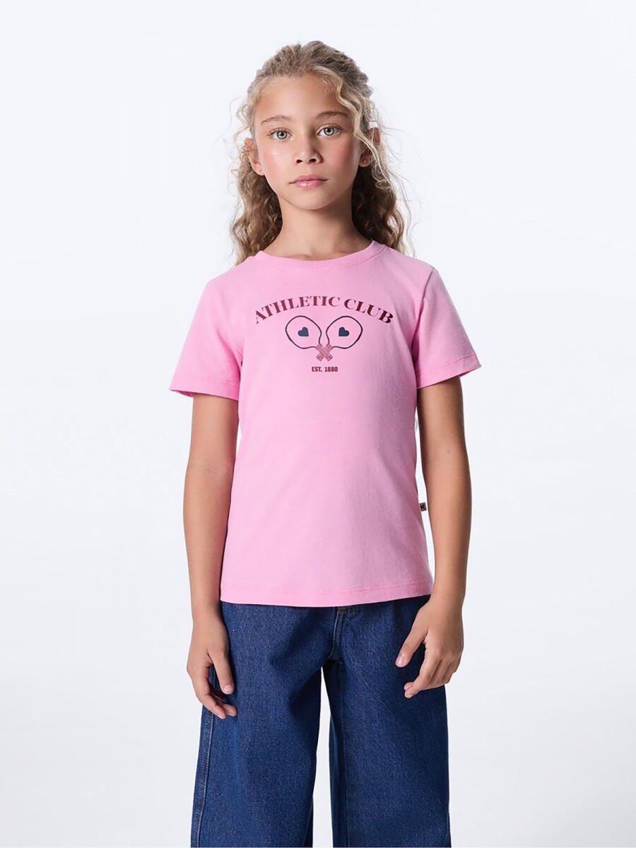 CAMISETA BÁSICA INFANTIL CON ESTAMPA - ROSADO 