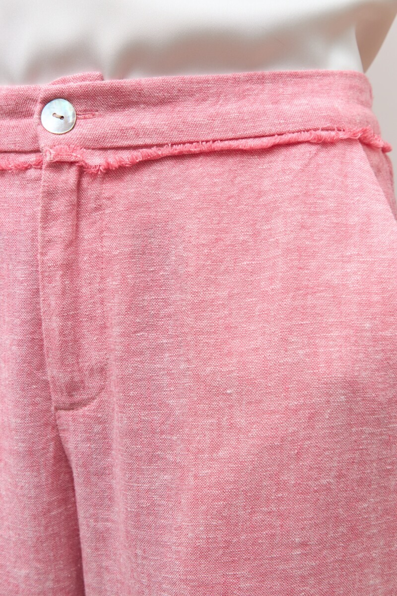 Pantalon capri lino detalle desflecado rosado melange