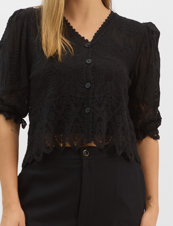 Blusa Bordada Puntilla NEGRO