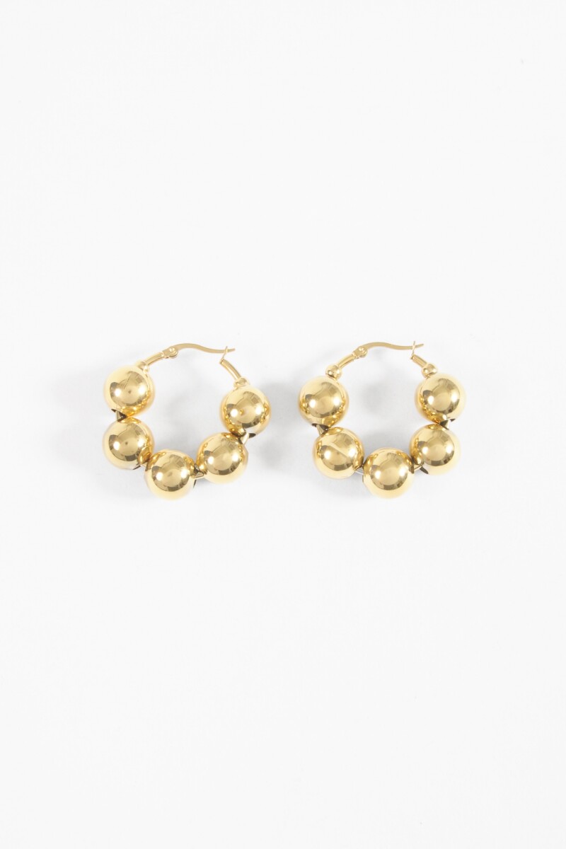 Aros acero pelotitas dorado