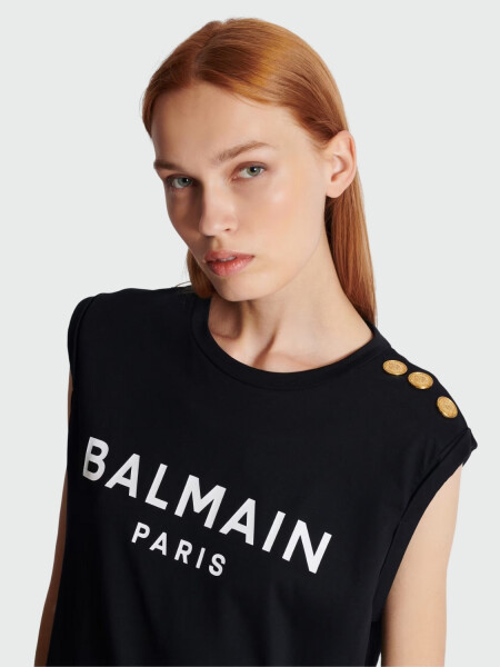 Balmain -Remera de algodón con estampado Balmain Paris Negro