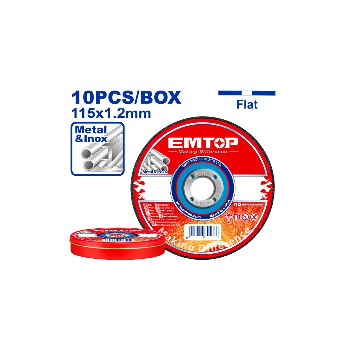Disco Corte Metal 115mm X 1,2mm Emtop X10 Pz 