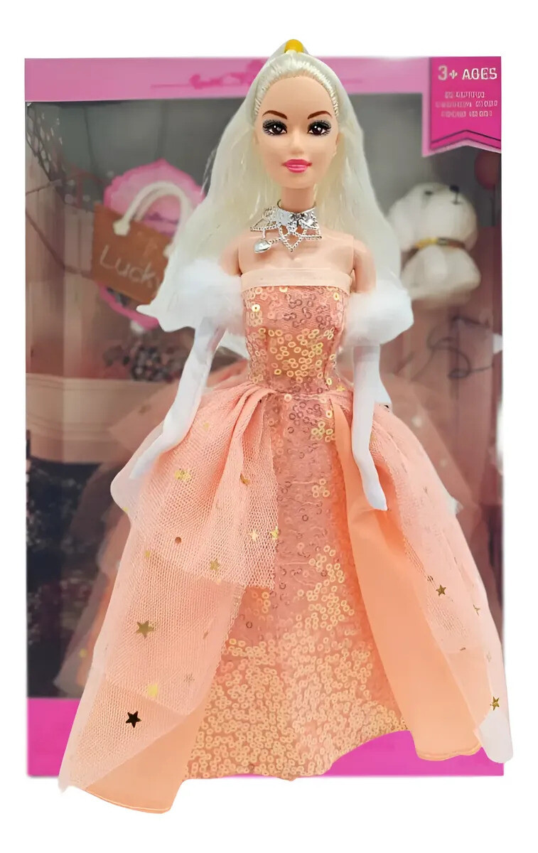 Muñeca Con Vestido De Fiesta Y Accesorios - NARANJA SALMON 
