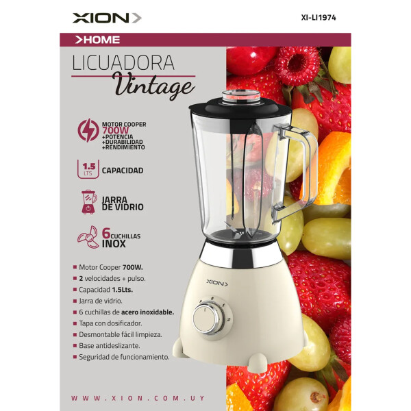 Licuadora Retro Xion Vintage 700w Jarra De Vidrio LICUADORA VINTAGE XION 700W XI-LI1974